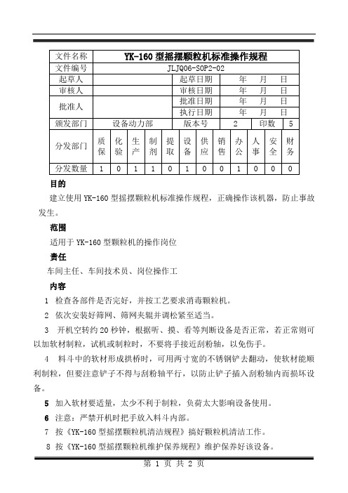 02.YK160摇摆式颗粒机操作规程