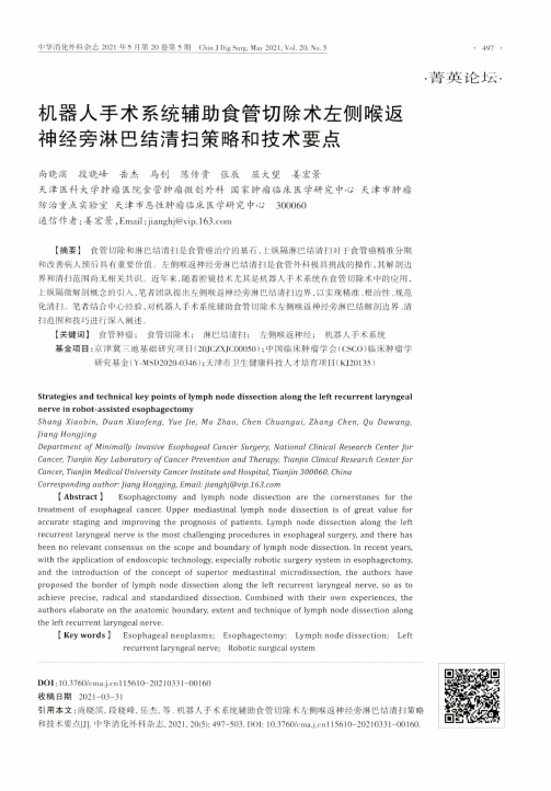 机器人手术系统辅助食管切除术左侧喉返神经旁淋巴结清扫策略和技术要点