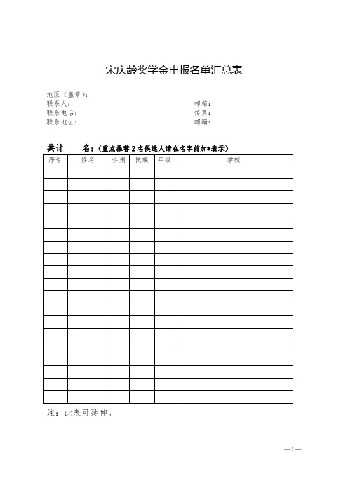 宋庆龄奖学金申报名单汇总表