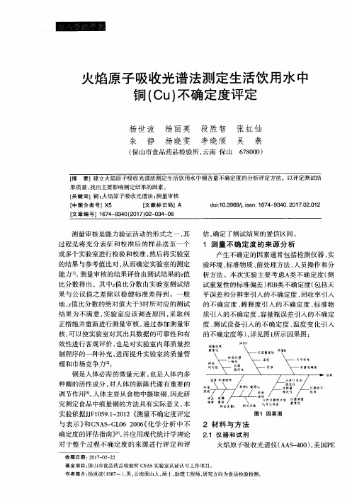 火焰原子吸收光谱法测定生活饮用水中铜(Cu)不确定度评定