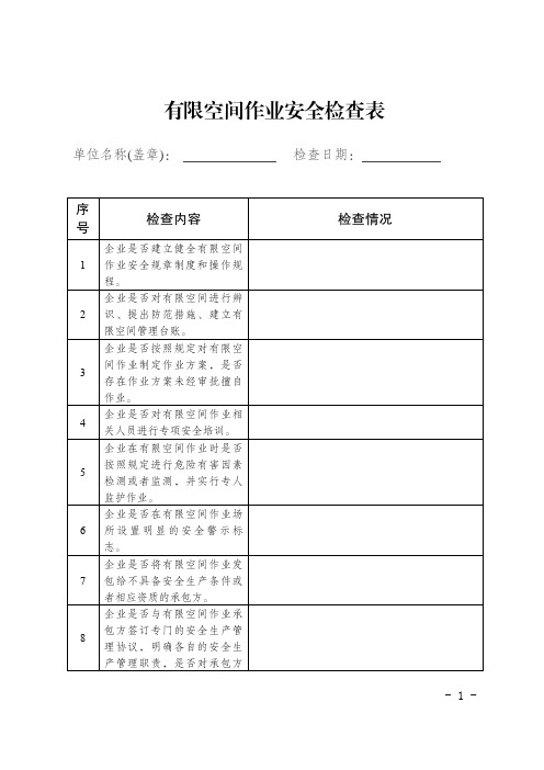 有限空间安全检查表