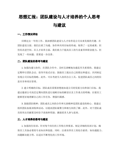 思想汇报：团队建设与人才培养的个人思考与建议