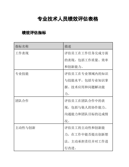 专业技术人员绩效评估表格