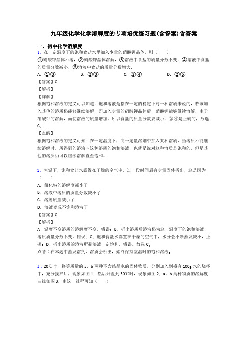 九年级化学化学溶解度的专项培优练习题(含答案)含答案