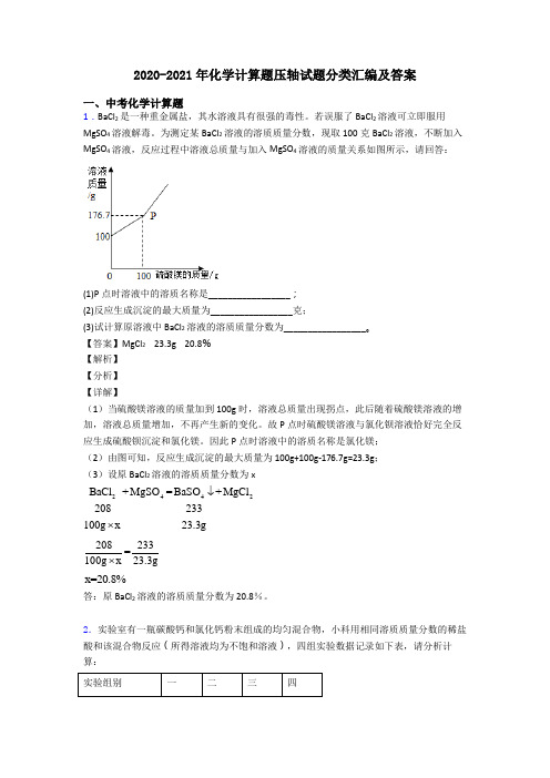 2020-2021年化学计算题压轴试题分类汇编及答案