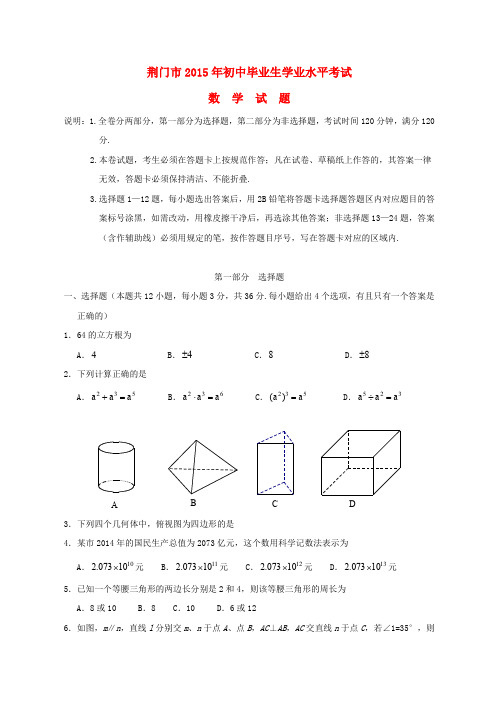 湖北省荆门市中考数学真题试题(含扫描答案)