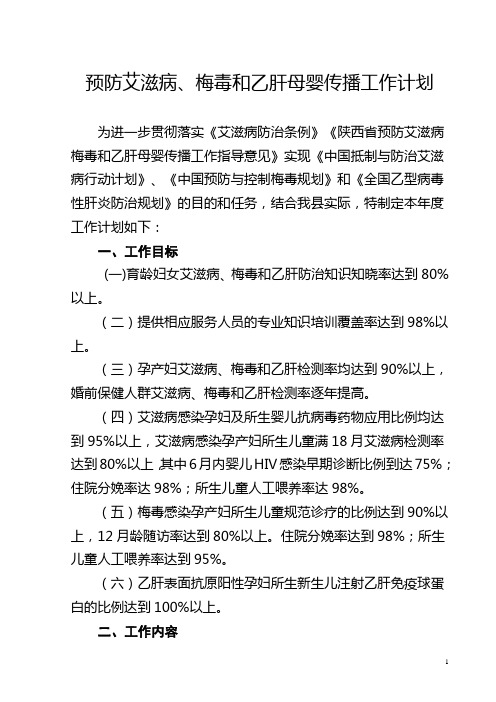 预防艾滋病、梅毒和乙肝母婴传播工作计划