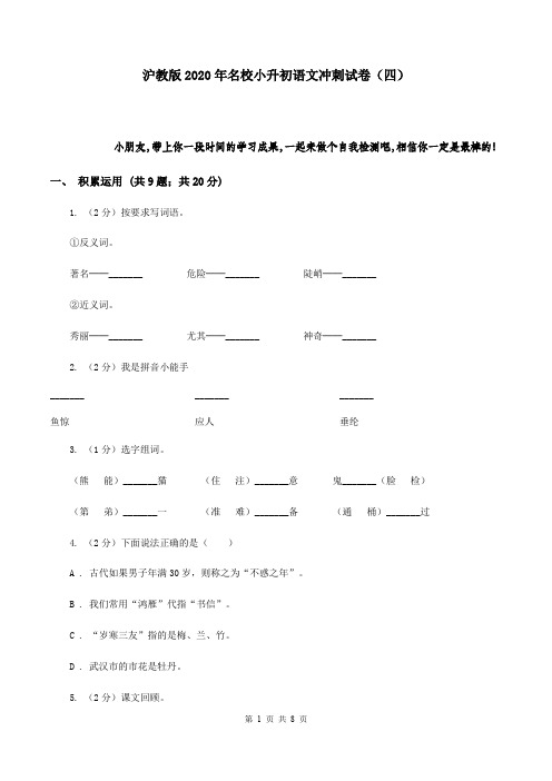 沪教版2020年名校小升初语文冲刺试卷(四)