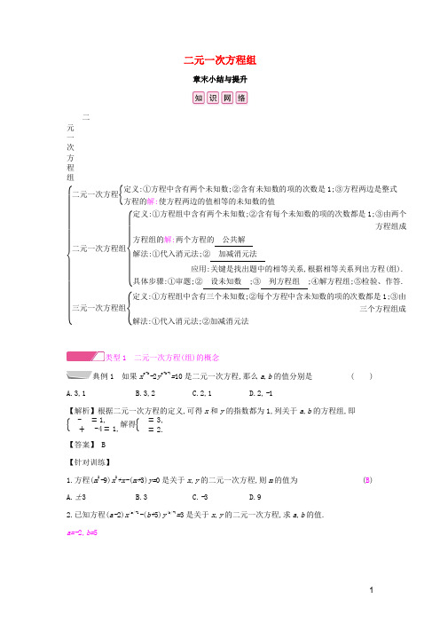 2019年春七年级数学下册第八章二元一次方程组章末小结与提升课时作业新版新人教版