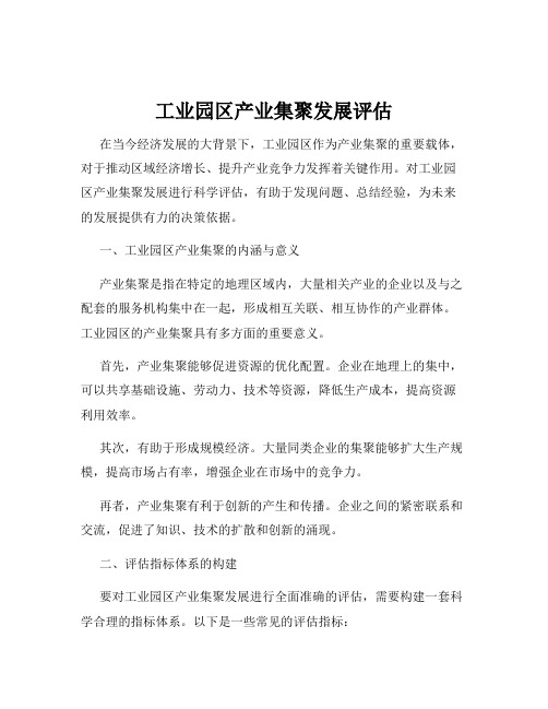 工业园区产业集聚发展评估