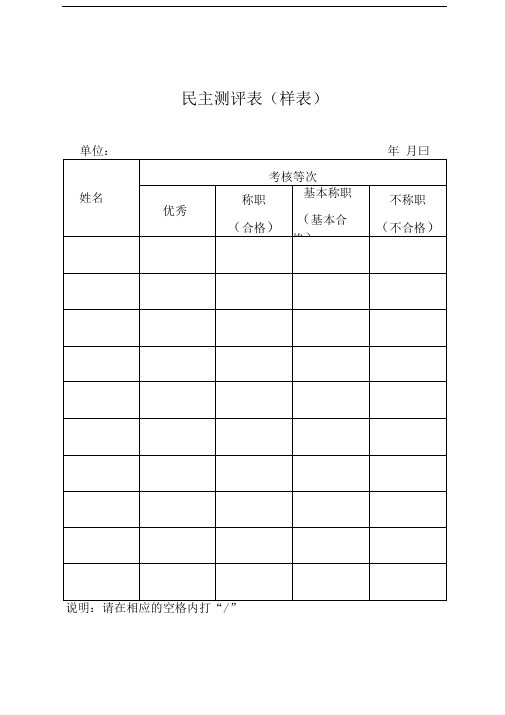 民主测评表(样表)