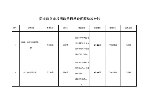 阳光政务电视问政节目反映问题整改台账