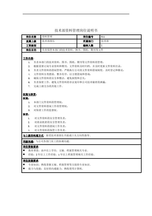 技术操作岗位说明书大全(137个)94