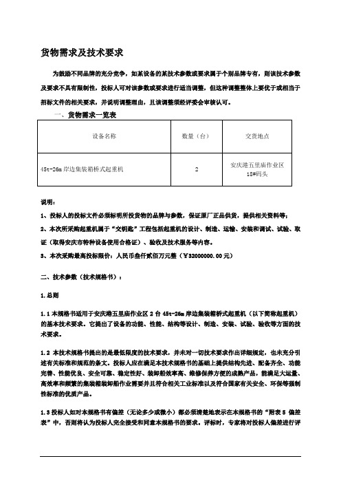 货物需求及技术要求安庆