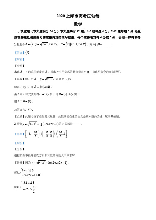 2020届上海市高三高考压轴卷数学试题(解析版)