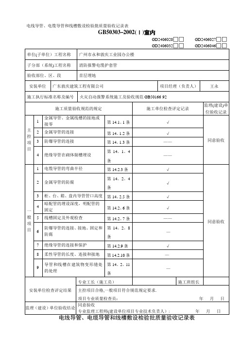 电线导管、电缆导管和线槽敷设检验批质量验收录表(电缆护套管)