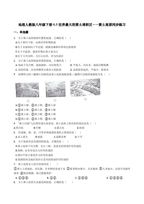 地理人教版八年级下册6.3世界最大的黄土堆积区——黄土高原同步练习 及答案