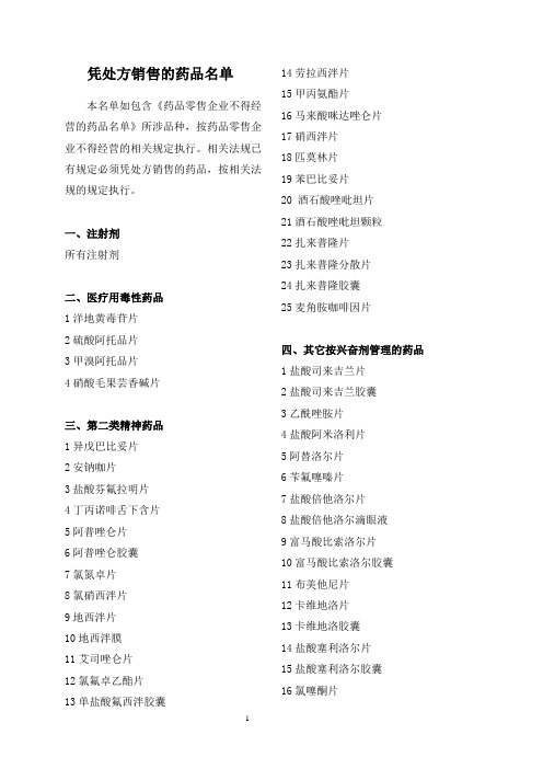 必需凭处方销售的药品清单