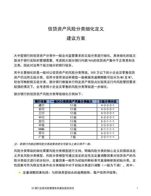 XX银行风险分类细化建议方案