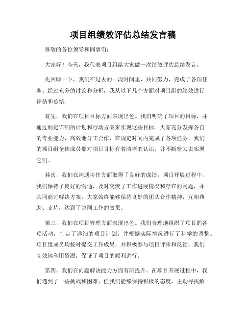 项目组绩效评估总结发言稿