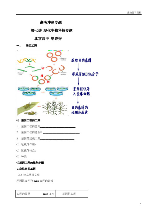 北京四中高考生物冲刺-高三语文-第七讲 现代生物科技专题