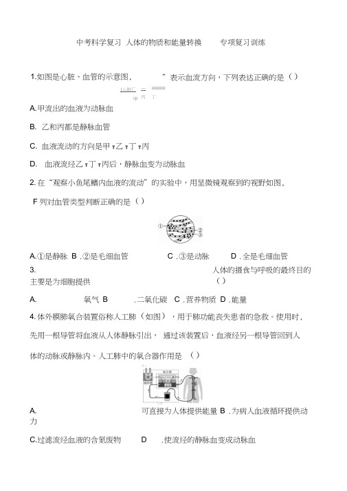 中考科学复习人体的物质和能量转换专项复习训练含答案与部分解析