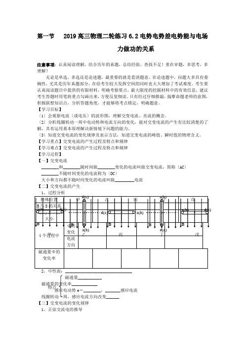 2019高三物理二轮练习6.2电势电势差电势能与电场力做功的关系