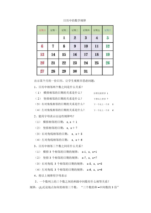 日历中数学规律