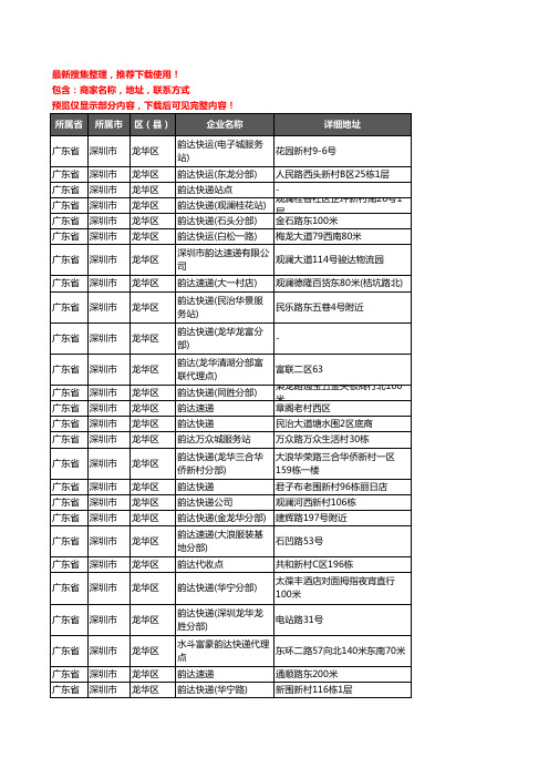 新版广东省深圳市龙华区韵达快递企业公司商家户名录单联系方式地址大全98家