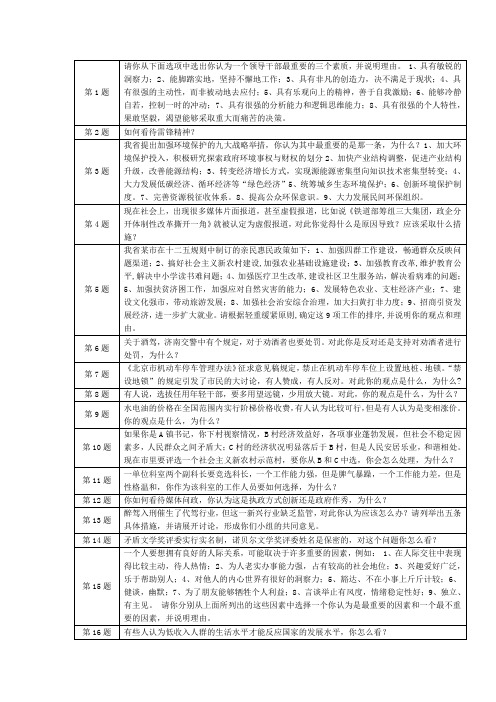 云南公务员无领导面试题集