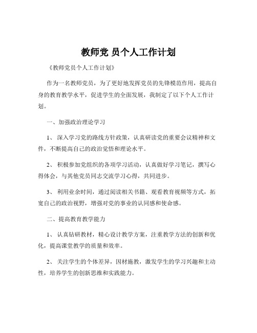 教师党 员个人工作计划