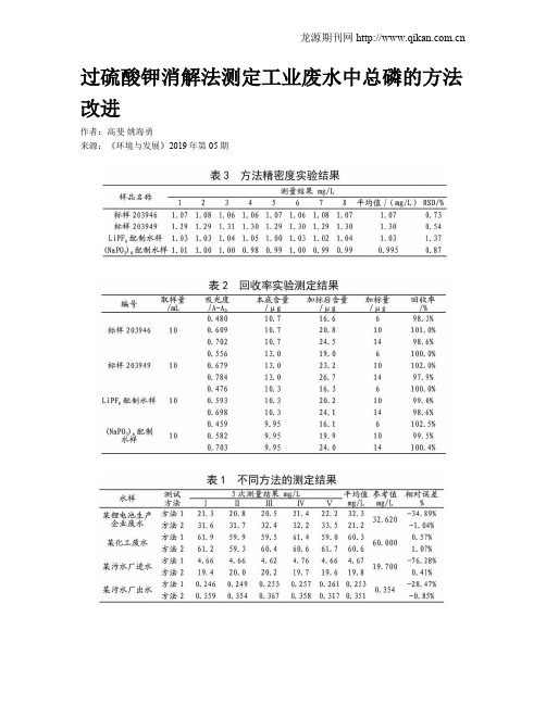 过硫酸钾消解法测定工业废水中总磷的方法改进