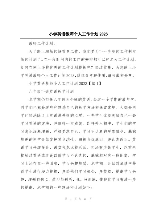 小学英语教师个人工作计划2023