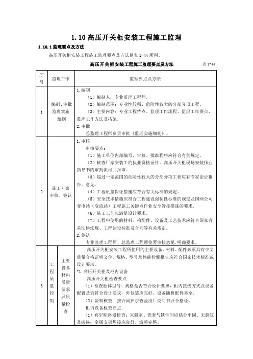 高压开关柜安装工程施工监理工作要点