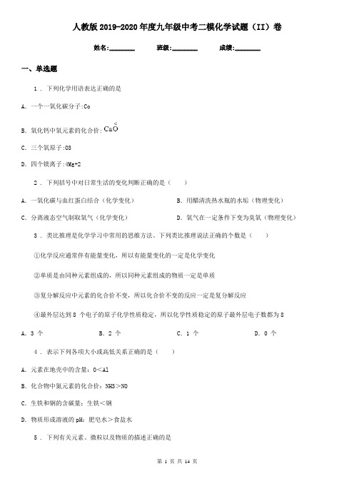 人教版2019-2020年度九年级中考二模化学试题(II)卷(模拟)