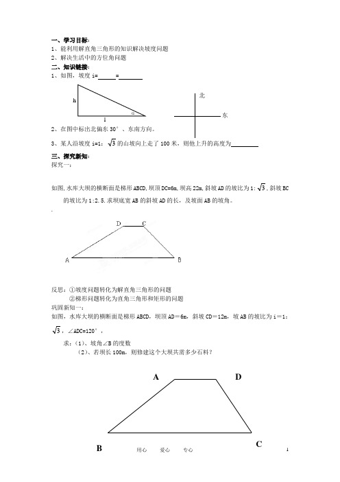 九年级数学上册 1.1《从梯子的倾斜程谈起》学案 鲁教版