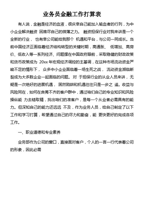 业务员金融工作打算表