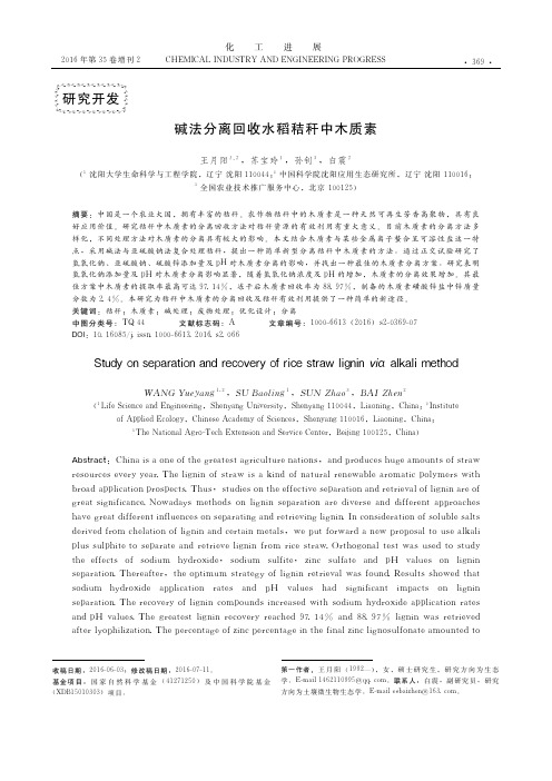 碱法分离回收水稻秸秆中木质素