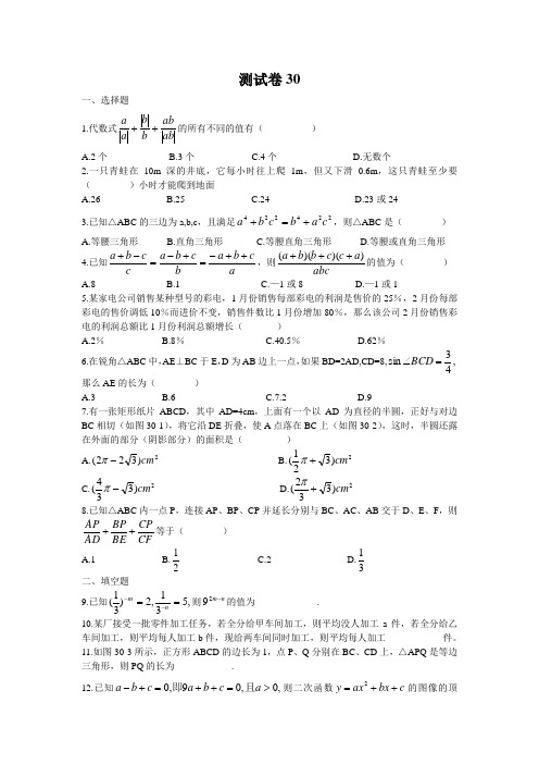 长郡中学高一入学分班考试测试卷 (30)