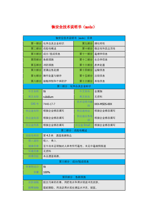 铷安全技术说明书(msds)