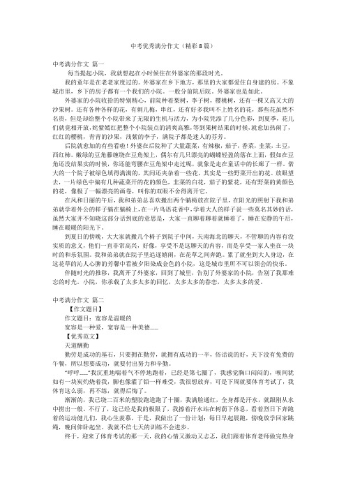 中考优秀满分作文(精彩8篇)