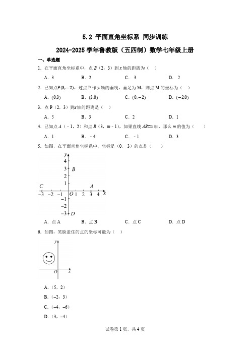 5.2平面直角坐标系同步训练2024-2025学年鲁教版(五四制)数学七年级上册