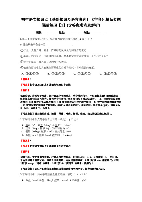 初中语文知识点字音精品专题课后练习含答案考点及解析