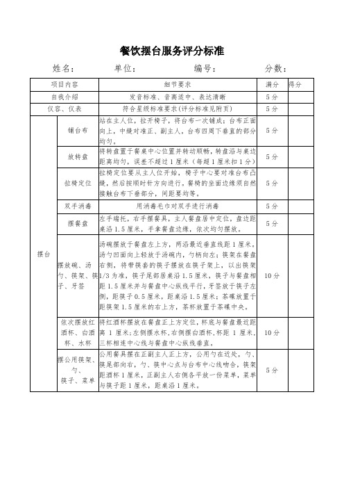 餐饮摆台服务评分标准