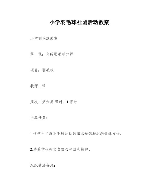 小学羽毛球社团活动教案