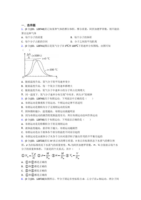 (好题)高中物理选修三第一章《分子动理论》测试卷(有答案解析)