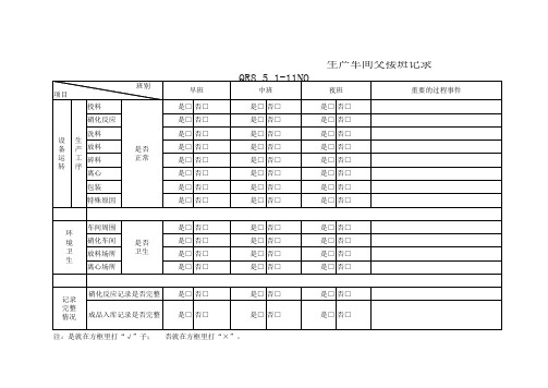 生产车间交接班记录