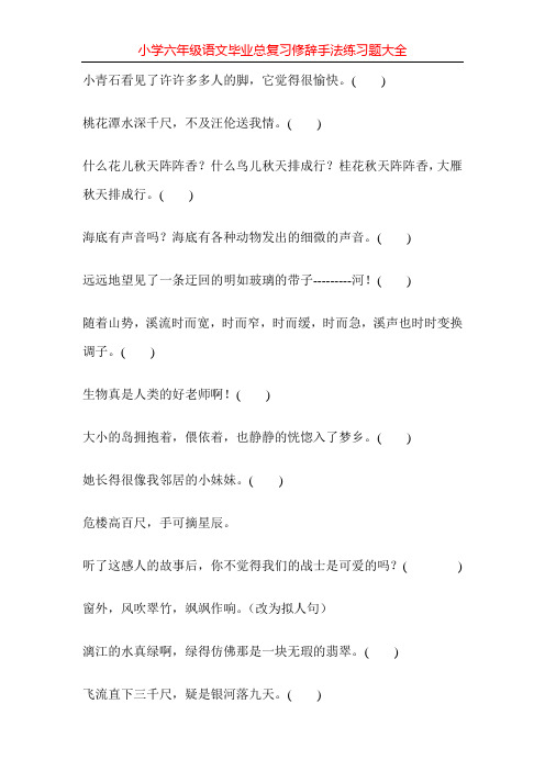 小学六年级语文毕业总复习修辞手法练习题大全81