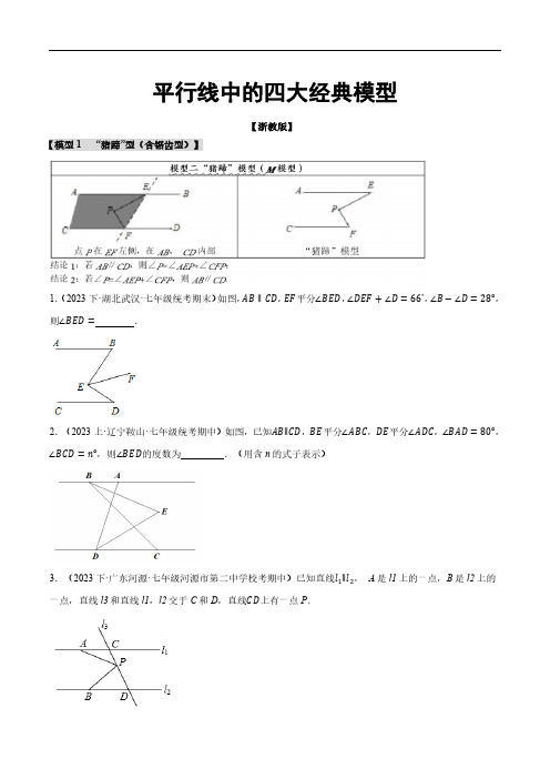 平行线中的四大经典模型(浙教版)(原卷版)