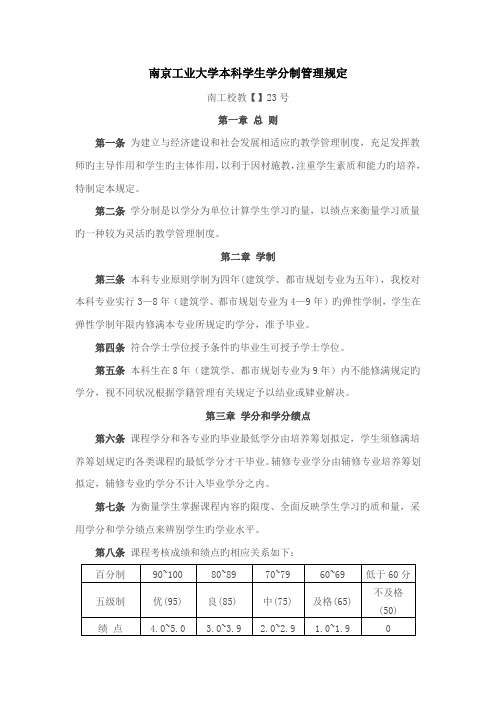 南京工业大学本科学生学分制管理统一规定